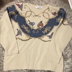 Mixage Beige and Blue Bird Print Sweater
